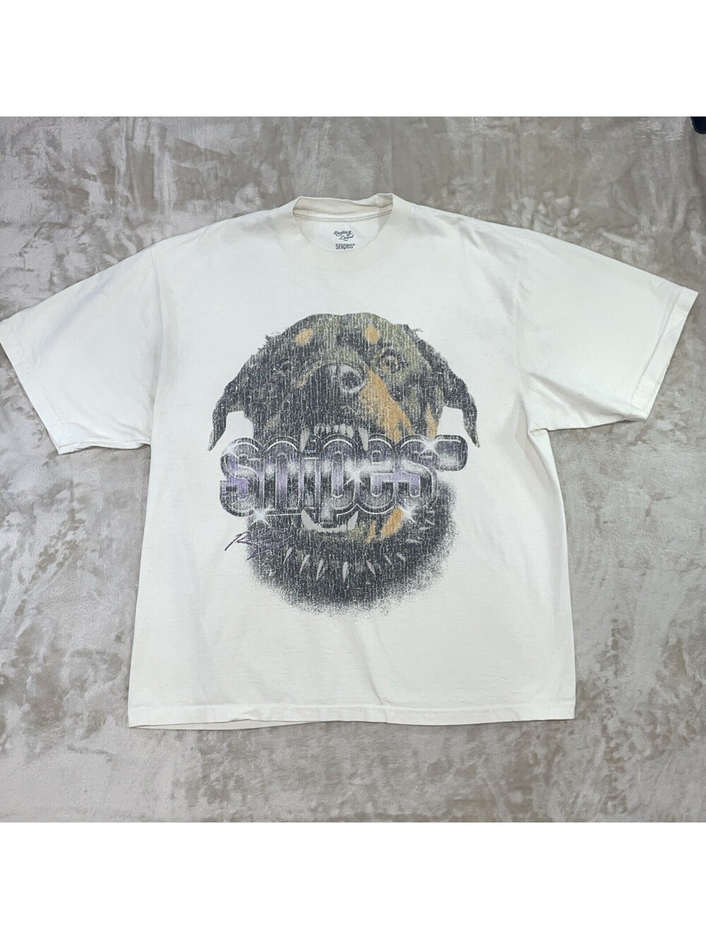 Rolling Loud x Snipes Miami 2024 Dog Graphic Spellout Tee Cream Size XL EUC Rare